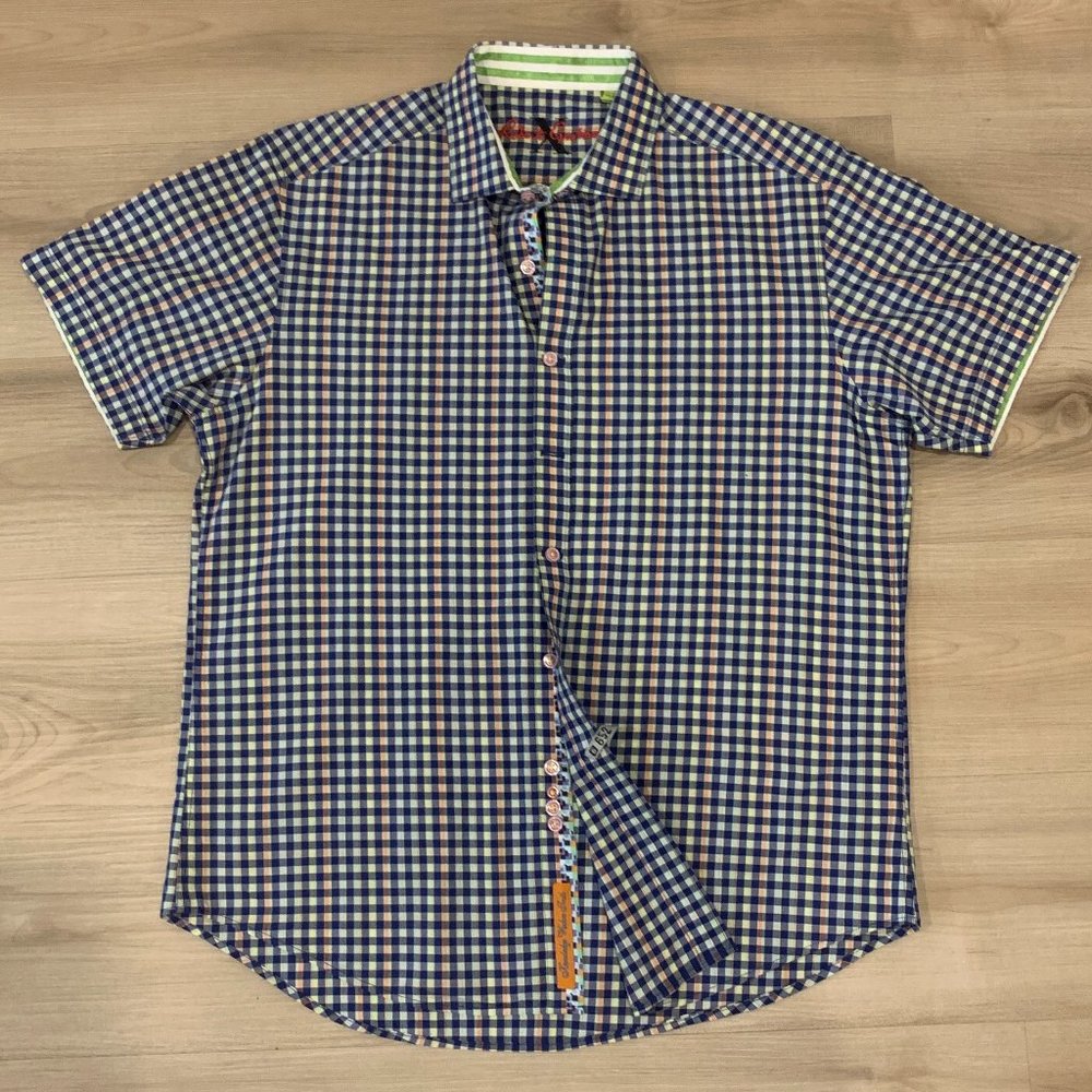 Robert Graham Large Short Sleeve button up blue/multi  checkered Tailored fit